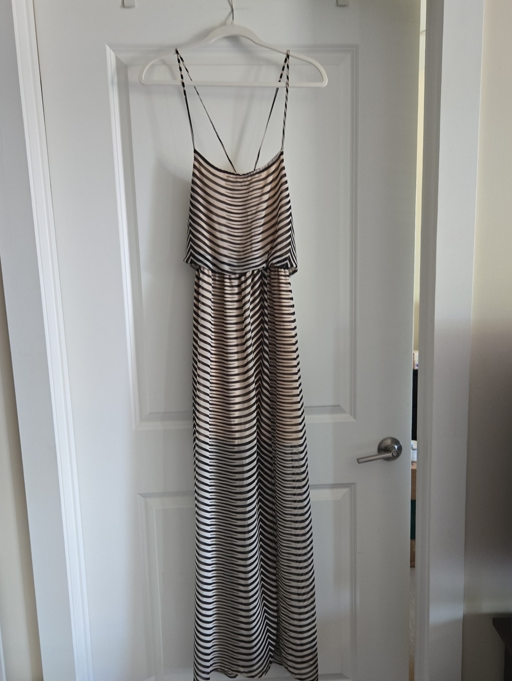 Striped Spaghetti Strap Maxi Dress - Black & Cream